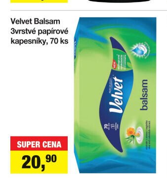 Velvet Balsam 3vrstvé papírové kapesníky, 70 ks