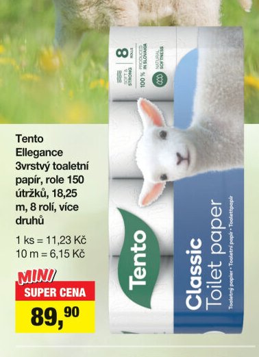 Tento Elegance 3vrstvý toaletní papír, role 150 útržků, 18,25 m, 8 rolí
