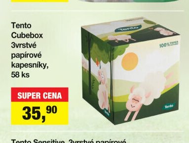 Tento Cubebox 3vrstvé papírové kapesníky, 58 ks
