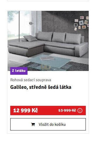 Rohová sedací souprava Galileo, středně šedá látka