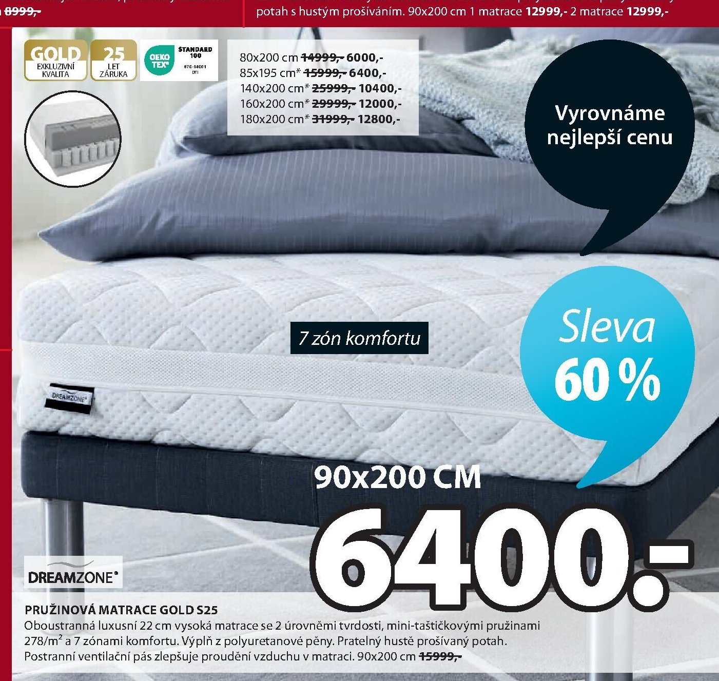 PRUŽINOVÁ MATRACE GOLD S25