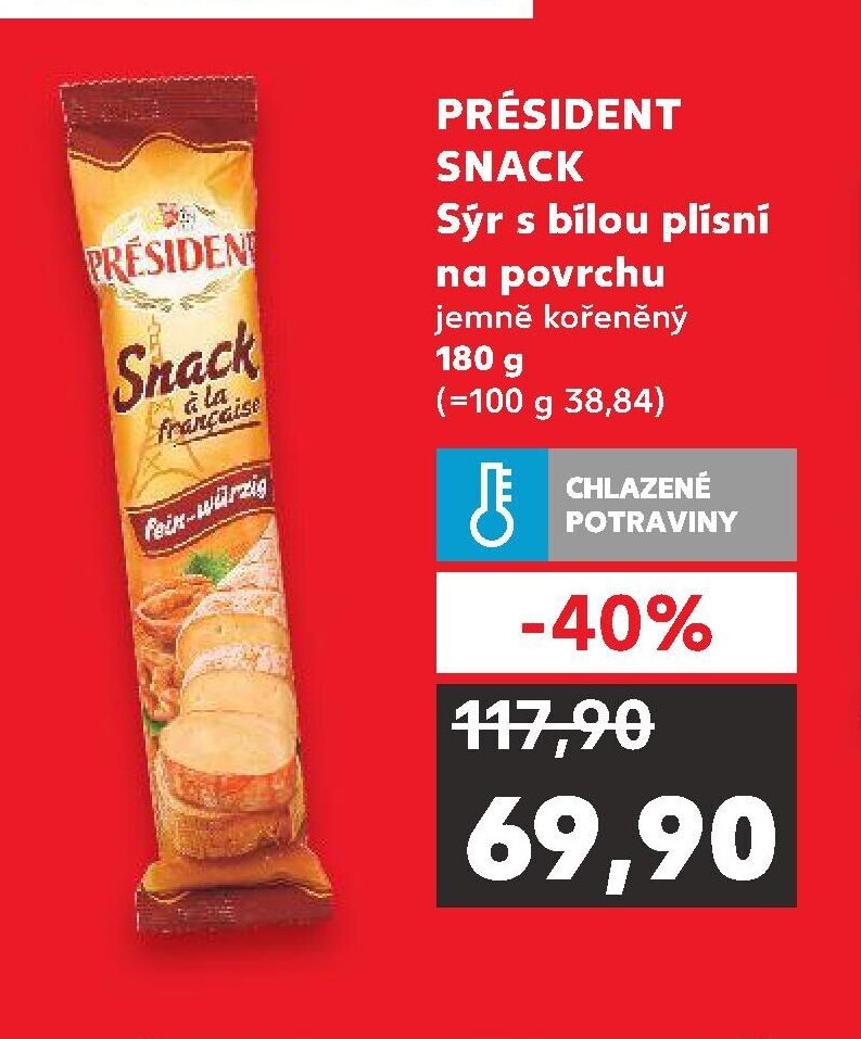 PRÉSIDENT SNACK Sýr s bílou plísní na povrchu