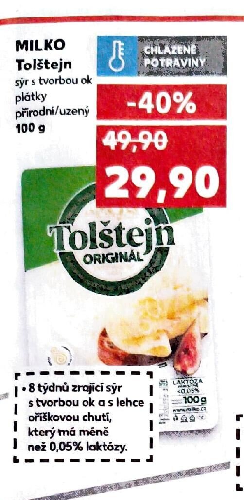 Milko Tolštejn sýr s tvorbou ok plátky přírodní/uzený 100 g