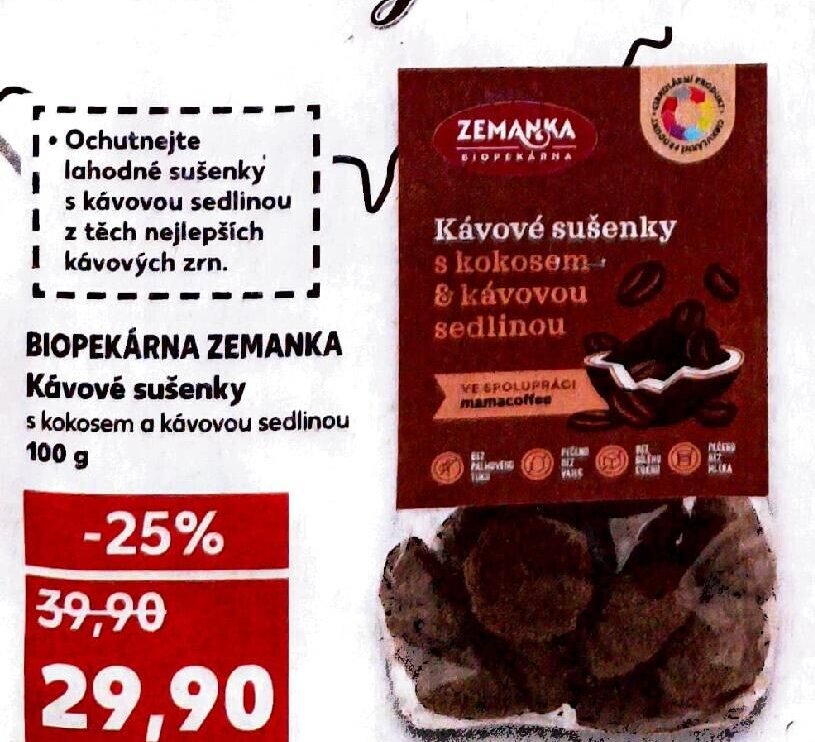Biopekárna Zemanka Kávové sušenky s kokosem a kávovou sedlinou 100 g