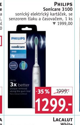 PHILIPS Sonicare 3100 sonický elektrický kartáček, se senzorem tlaku a časovačem, 1 ks