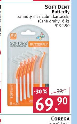 SOFT DENT Butterfly zahnutý mezizubní kartáček, různé druhy, 6 ks