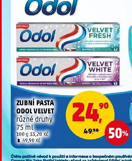 ZUBNÍ PASTA ODOL VELVET různé druhy 75 ml - Penny Market aktualniletaky.eu
