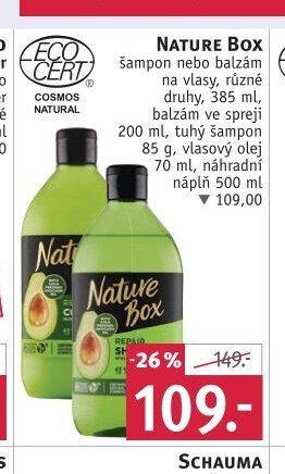 NATURE BOX šampon nebo balzám na vlasy, různé druhy, 385 ml, balzám ve spreji 200 ml, tuhý šampon 85 g, náhradní náplň 500 ml