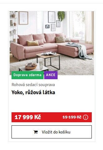 Rohová sedací souprava Yoko, růžová látka