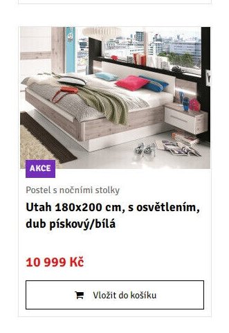 Postel s nočními stolky Utah 180x200 cm, s osvětlením, dub pískový/bílá