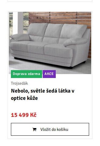 Trojsedák Nebolo, světle šedá látka v optice kůže