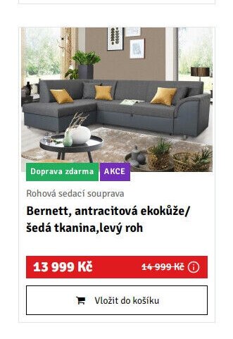 Rohová sedací souprava Bernett, antracitová ekokůže/šedá tkanina,levý roh