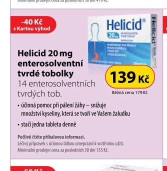 Helicid 20 mg enterosolventní tvrdé tobolky, 14 ks