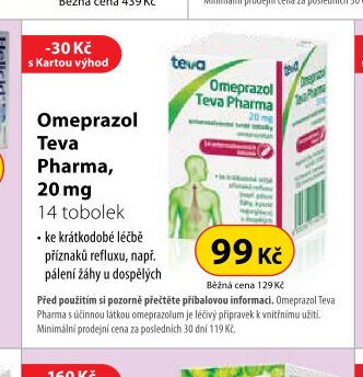 Omeprazol Teva Pharma, 20 mg 14 tobolek