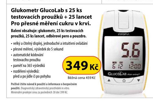 Glukometr GlucoLab s 25 ks testovacích proužků + 25 lancet