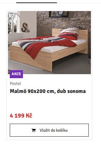 Postel Malmö 90x200 cm, dub sonoma