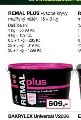 REMAL PLUS vysoce kryvý malířský nátěr, 15 + 3 kg