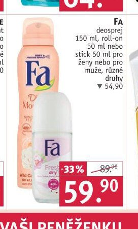 FA deosprej 150 ml, roll-on 50 ml nebo stick 50 ml pro ženy nebo pro muže - ROSSMANN drogerie aktualniletaky.eu