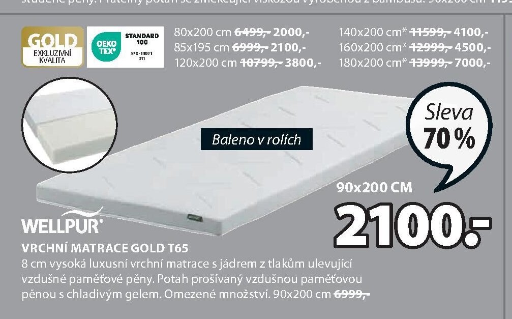 VRCHNÍ MATRACE GOLD T65