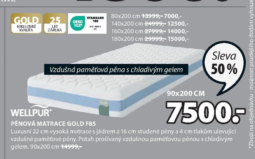 PĚNOVÁ MATRACE GOLD F85
