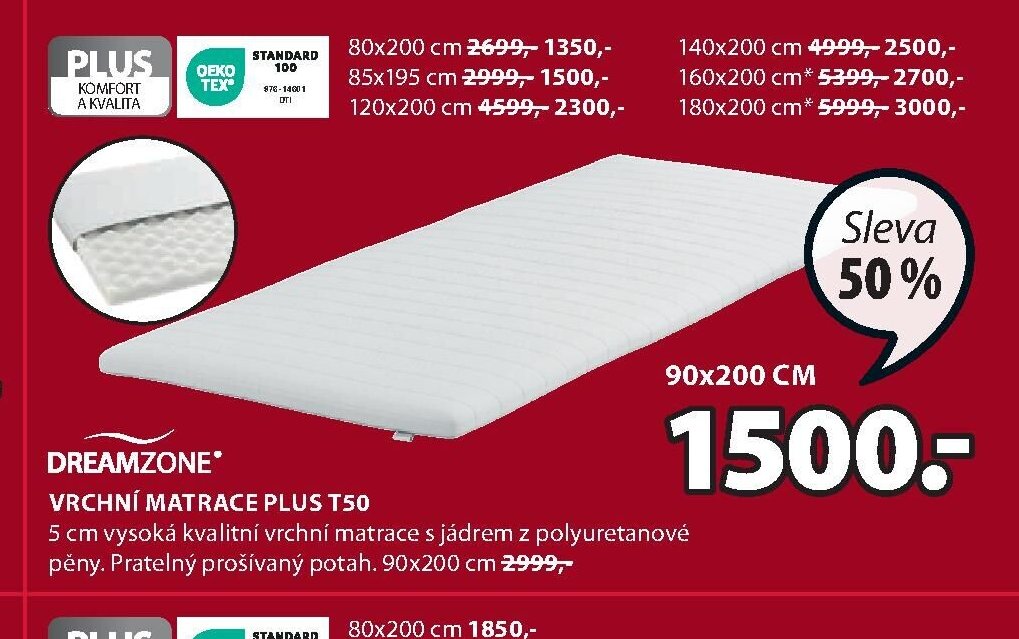 VRCHNÍ MATRACE PLUS T50 - Jysk aktualniletaky.eu