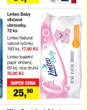 Linteo Baby vlhčené ubrousky, 72 ks