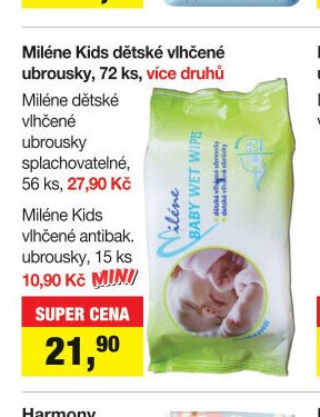 Miléne Kids dětské vlhčené ubrousky, 72 ks, více druhů
