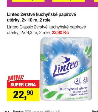 Linteo 2vrstvé kuchyňské papírové utěrky, 2x 10 m, 2 role
