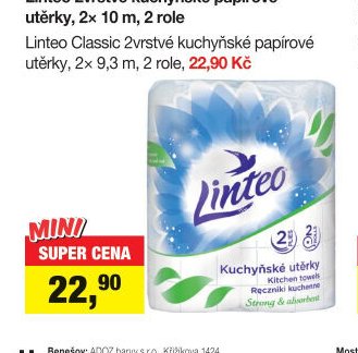 Linteo Classic 2vrstvé kuchyňské papírové utěrky, 2x 9,3 m, 2 role