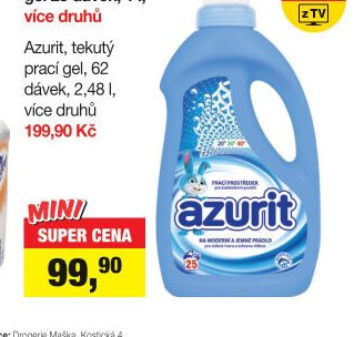 Azurít, tekutý prací gel, 62 dávek, 2,48 l, více druhů