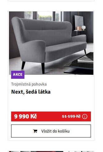 Trojmístná pohovka Next, šedá látka