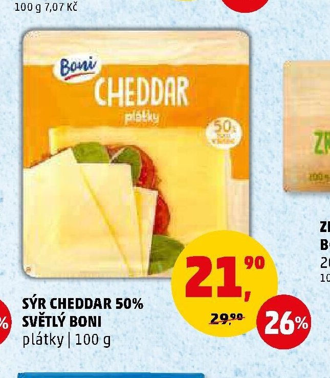 Sýr Cheddar 50% světlý Boni plátky - Penny Market aktualniletaky.eu