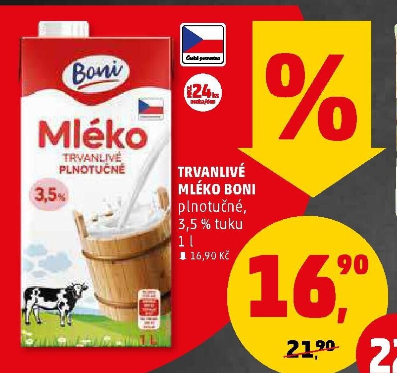 TRVANLIVÉ MLÉKO BONI plnotučné, 3,5 % tuku 1 l - Penny Market aktualniletaky.eu