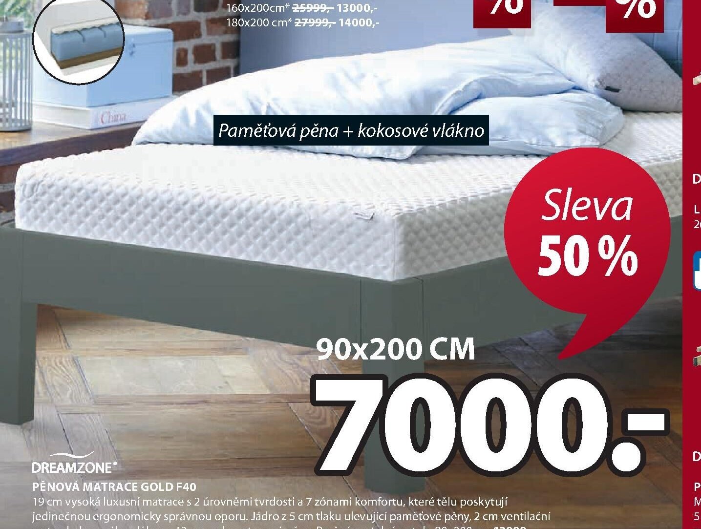 Paměťová pěna + kokosové vlákno Gold F40