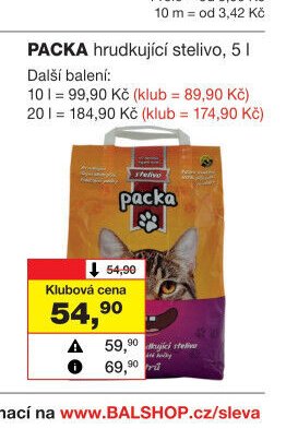PACKA hrudkující stelivo
