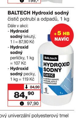 BALTECH Hydroxid sodný čistič potrubí a odpadů, 1 kg