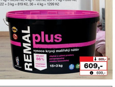 REMAL PLUS vysoce kryvý malířský nátěr, 15 + 3 kg