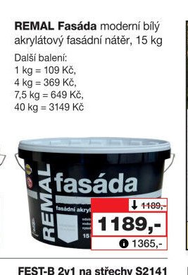 REMAL Fasáda moderní bílý akrylátový fasádní nátěr, 15 kg