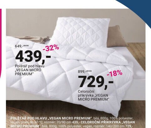 Polštář pod hlavu VEGAN MICRO PREMIUM