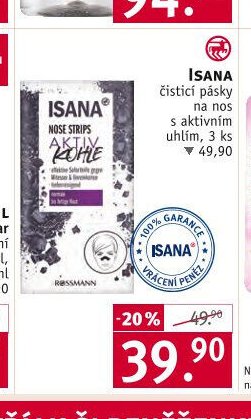 Isana čistící pásky na nos s aktivním uhlím, 3 ks