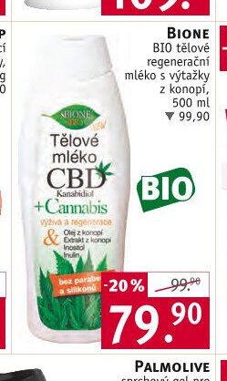 Bione BIO tělové regenerační mléko s výtažky z konopí, 500 ml