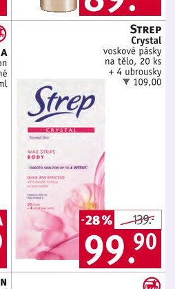STREP Crystal voskové pásky na tělo, 20 ks + 4 ubrousky