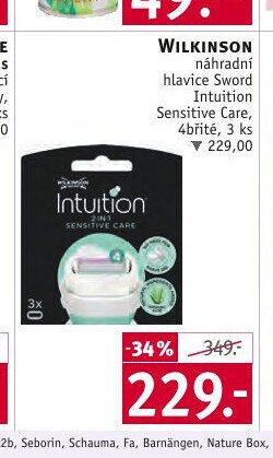 WILKINSON náhradní hlavice Sword Intuition Sensitive Care, 4břité, 3 ks
