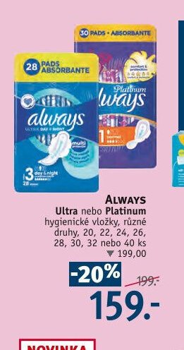 ALWAYS Ultra nebo Platinum hygienické vložky