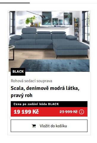 Rohová sedací souprava Scala, denimově modrá látka, pravý roh