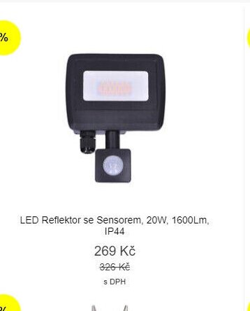 LED Reflektor se Sensorem, 20W, 1600Lm, IP44