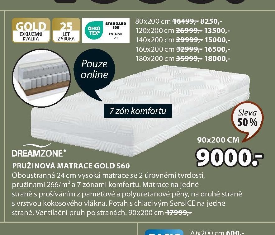 DREAMZONE PRUŽINOVÁ MATRACE GOLD S60
