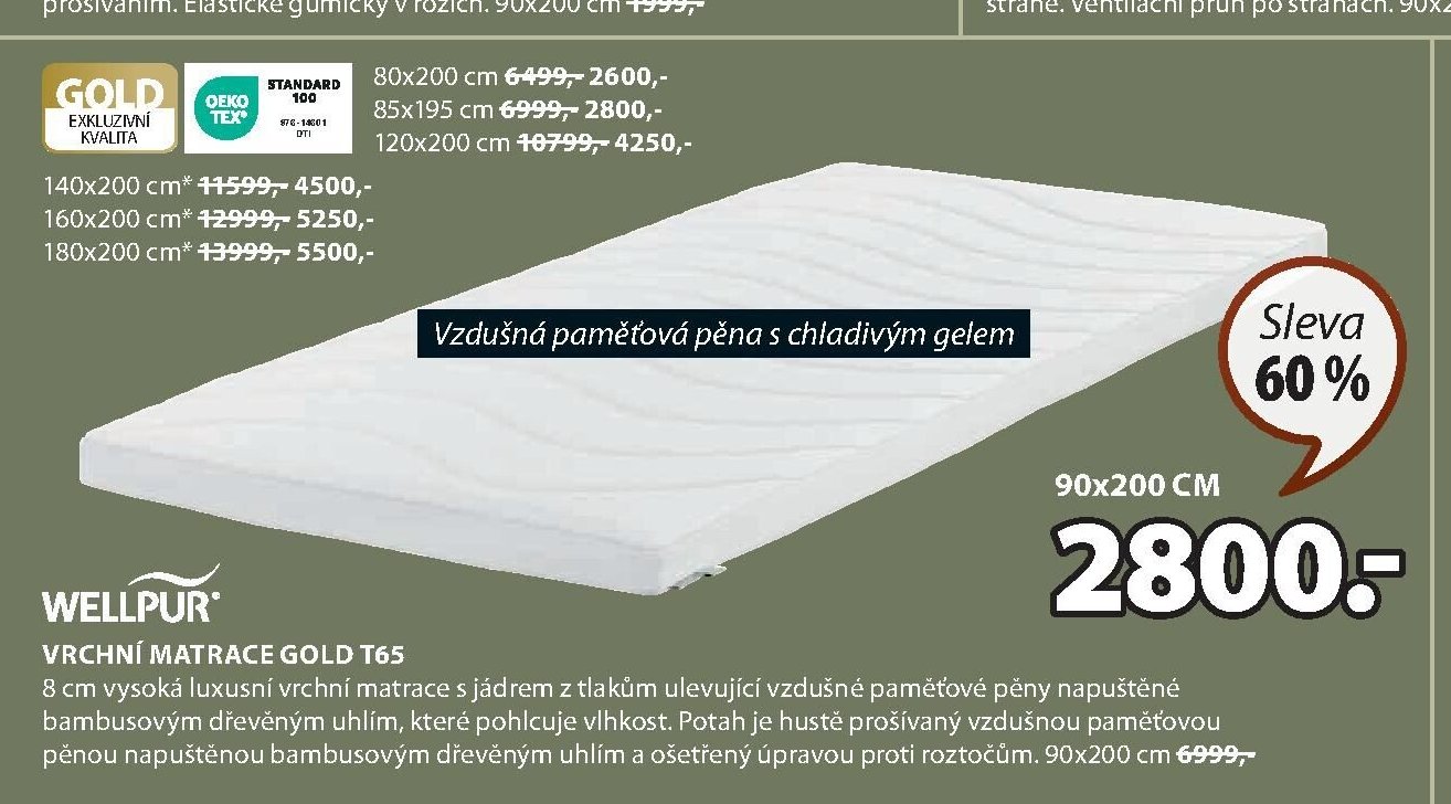 WELLPUR VRCHNÍ MATRACE GOLD T65