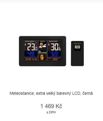 Meteostanice, extra velký barevný LCD, černá