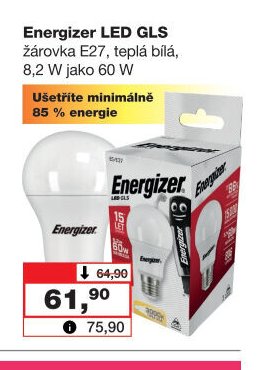 Energizer LED GLS žárovka E27, teplá bílá, 8,2 W jako 60 W